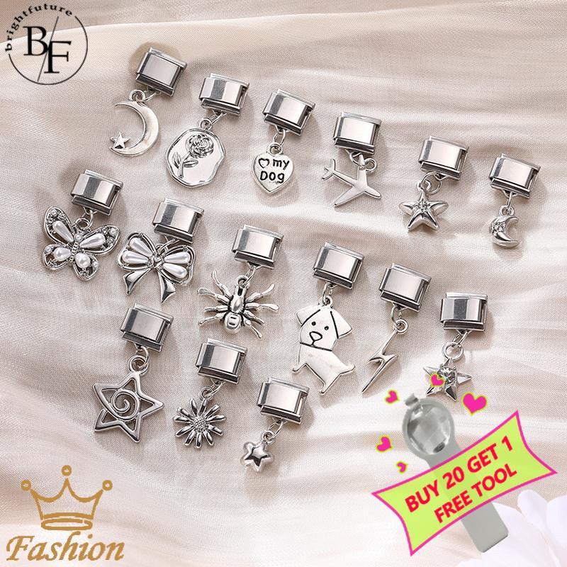 จี้อิตาเลียน charm และสร้อยข้อมือสแตนเลส เครื่องประดับสไตล์เรโทร ขนาดพอดีมือ สามารถปรับแต่งได้เอง