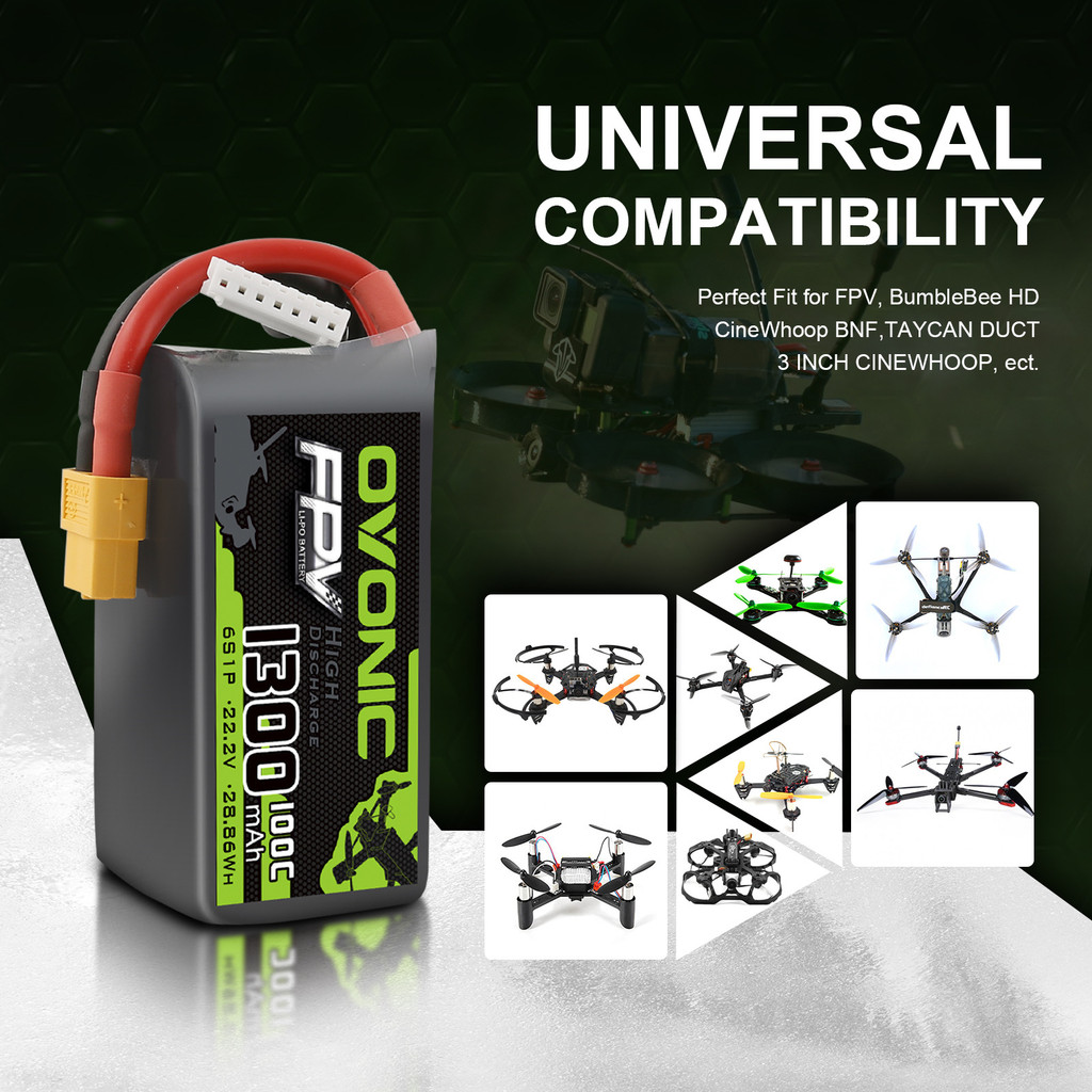 Ovonic Ovonic 1300 2200mAh 100C 6S 22.2V ผ่านเครื่อง FPV Drone แบตเตอรี่ [cxQ]