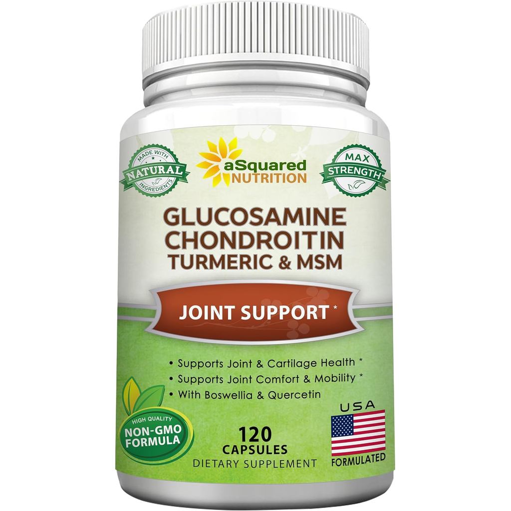 ASquared Nutrition Glucosamine Chondroitin Turmeric M Boswellia - 120 แคปซูล - Joint Support Relief 