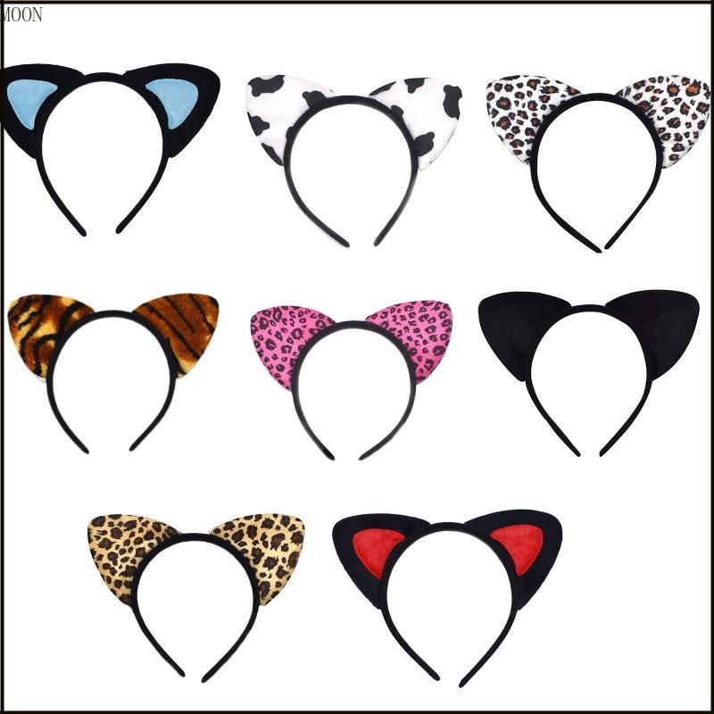 MOON Leopard Cats Ear Headband Leopard Hairband Cow Tiger Print Hair Hoop Night P