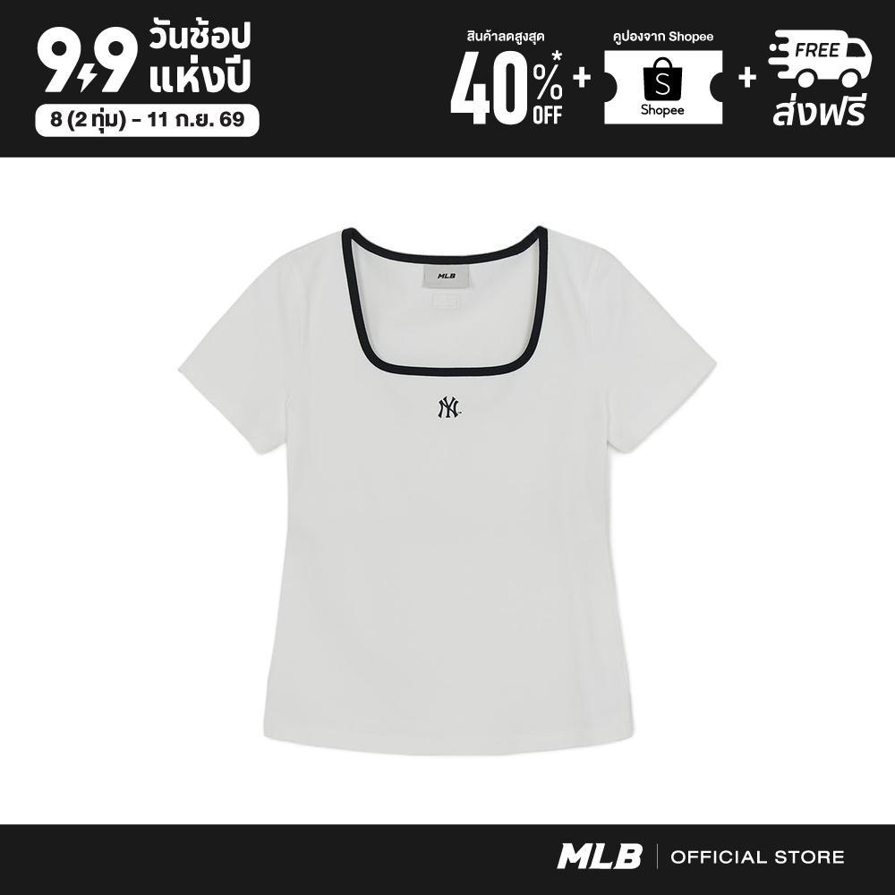 MLB เสื้อยืด ผู้หญิง Basic Squar Neck Slim Fit T-Shirts รุ่น 3FTSB7363 50WHS สีขาว