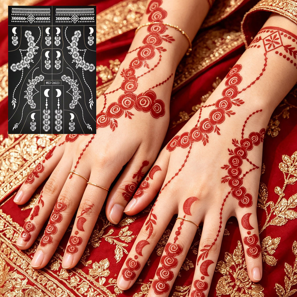 2026 ใหม่กันน้ํา Henna Stencil สําหรับผู้หญิงดอกไม้ Mehndi Design Tattoo Stencil สําหรับมือเท้าภาพวา