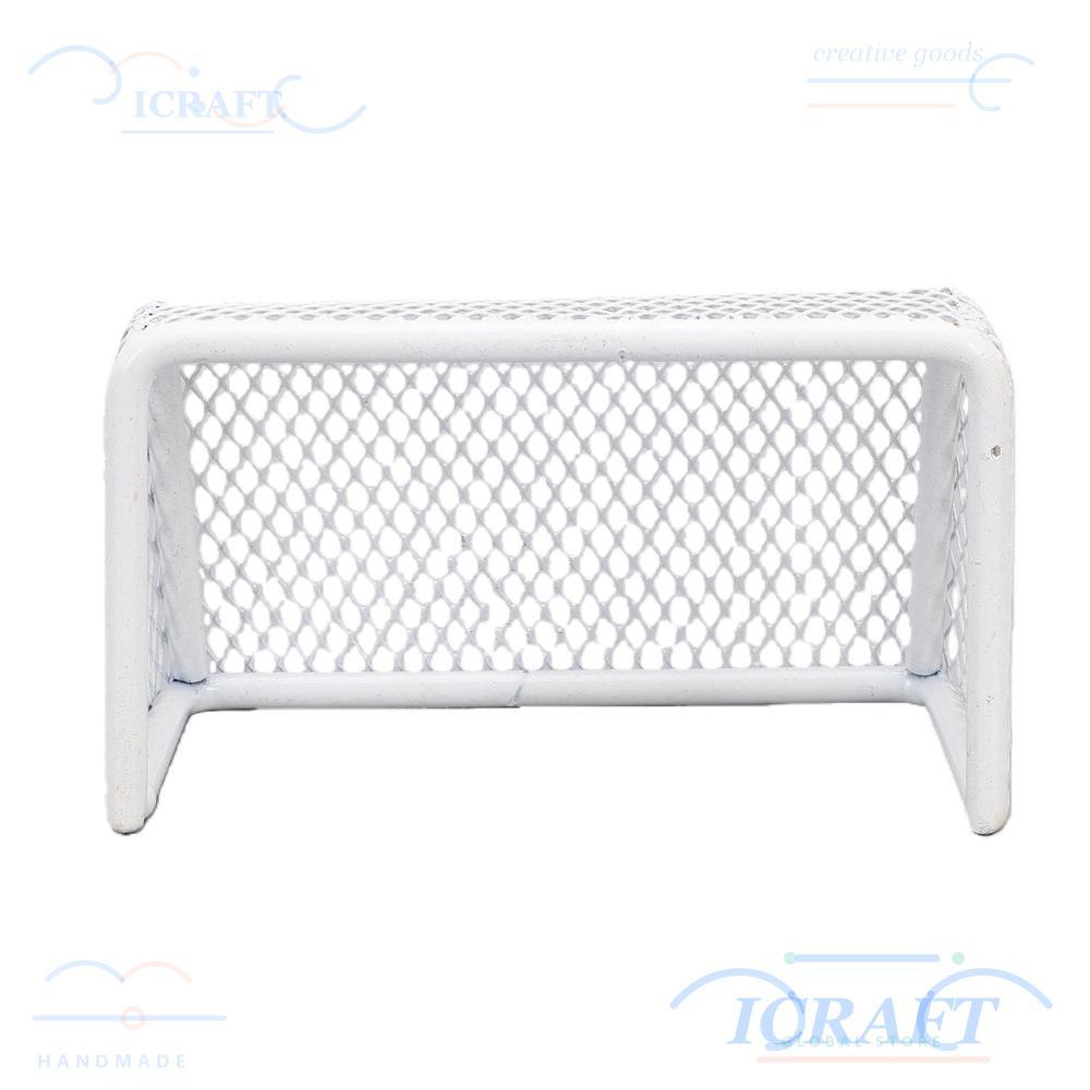 ICRAFT Mini Soccer Goal, กรอบสแตนเลสสีขาว Aquarium Soccer Goal, 11*6.5*6 ซม.ตกแต่งตู้ปลาภูมิทัศน์ถัง
