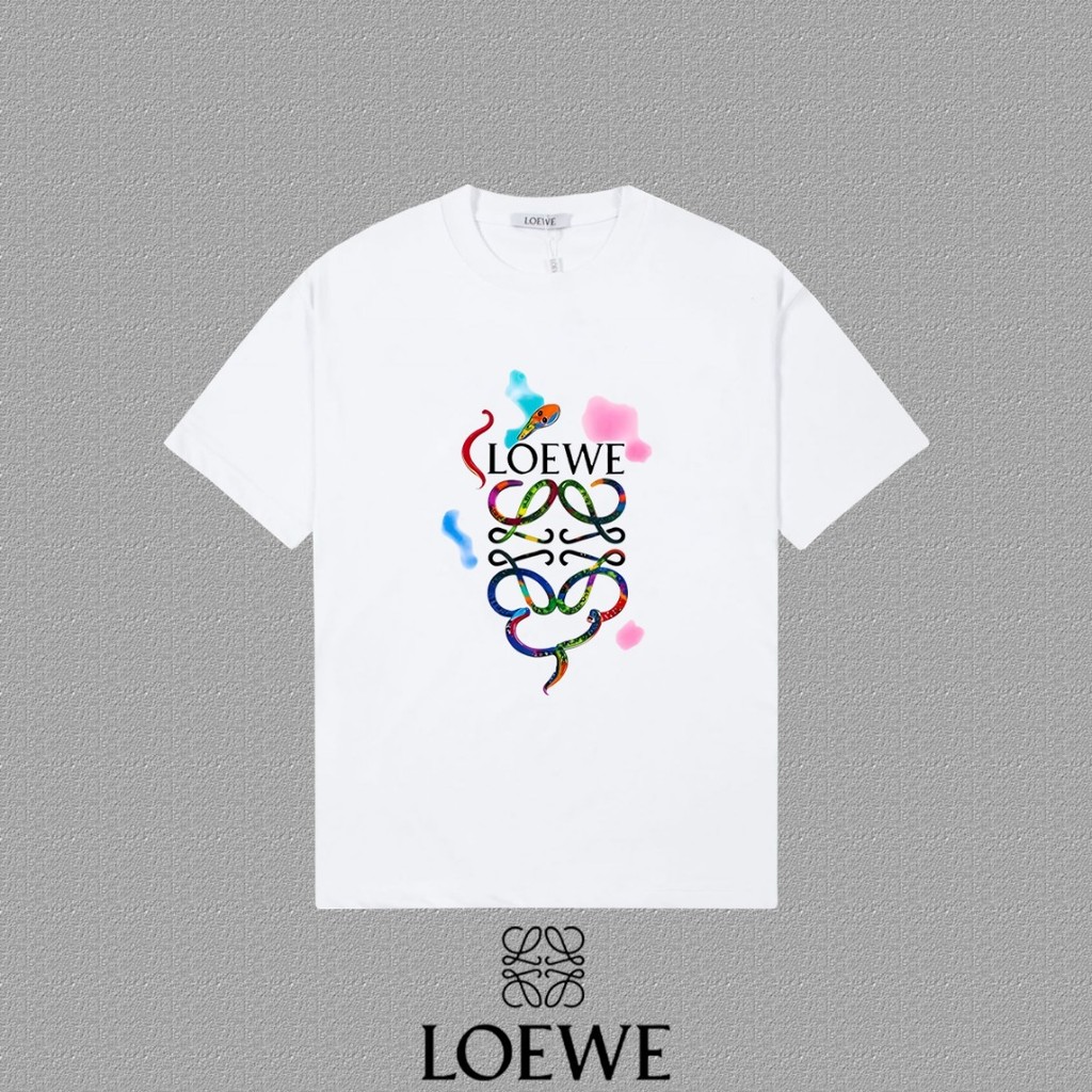 Loewe/Loewe/2026 คลาสสิกรอบคอแขนสั้นเสื้อยืดผู้ชายผู้หญิงสไตล์ใหม่กีฬาหลวมขนาดใหญ่ตัวอักษร Raglan แข