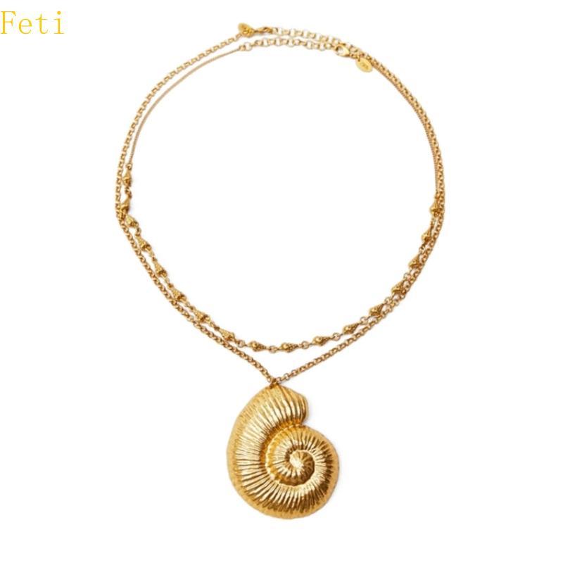 Feti Gold สี 2 ชั้น Conch จี้สร้อยคอผู้หญิง Egirls y2k เครื่องประดับคอ