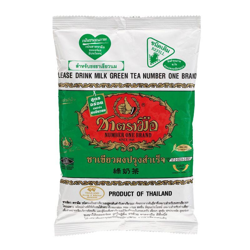 ชาตรามือชาเขียวผงปรุงสำเร็จถุง 200กรัม Cha Tra Mue Thai Green Tea Mixes 200g.