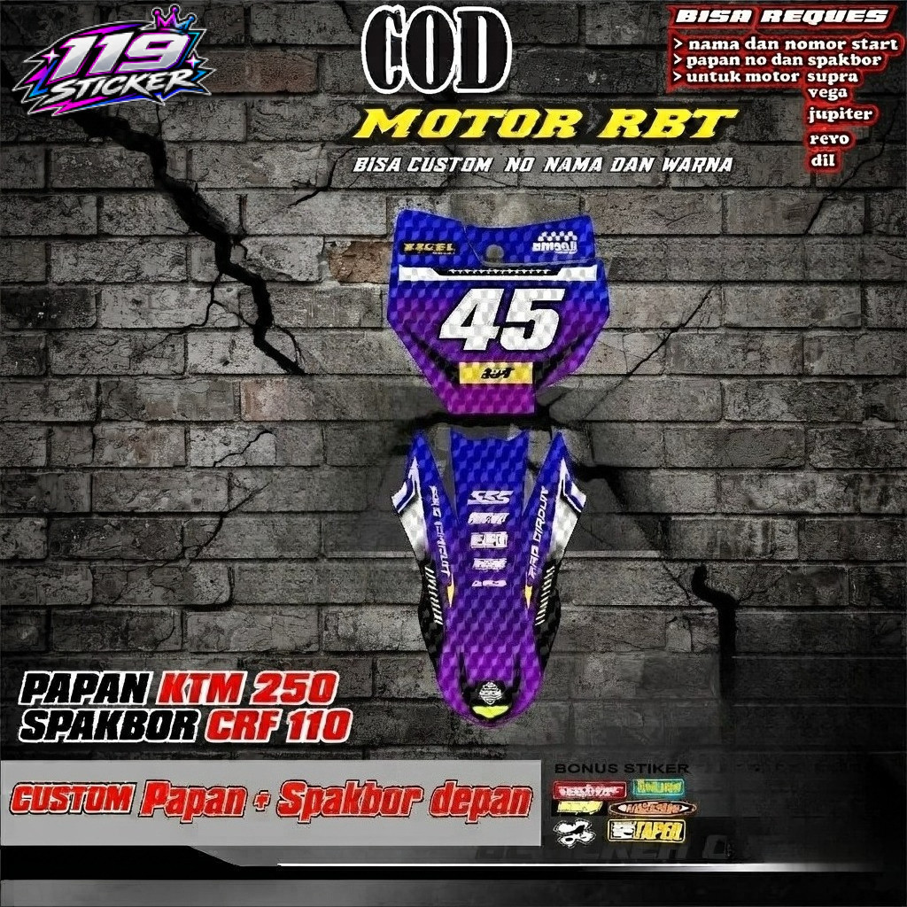 Ktm 85 250 Fender Crf 110 Number Plate Decal สติกเกอร์สามารถปรับแต่งด้วยชื่อและหมายเลข