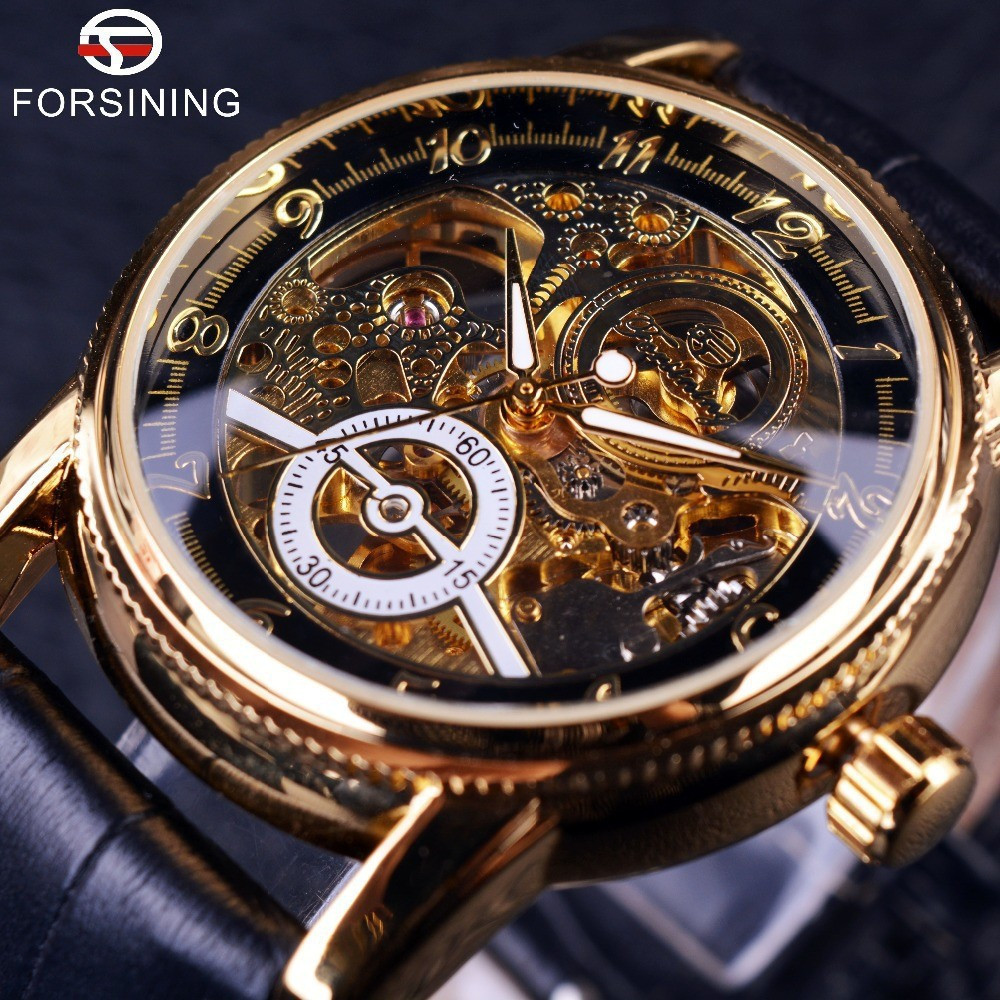 สําหรับ forsining Mens Fashion Casual Skeleton Automatic Mechanical Watch นาฬิกา csf