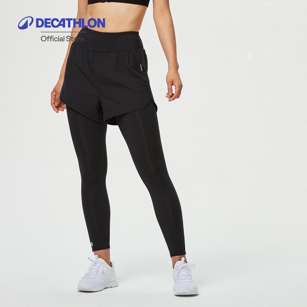 Decathlon Fitness 2-In-1 Leggings / Shorts กางเกงเลกกิ้ง / กางเกงขาสั้นแบบ 2-In-1 สำหรับใส่ออกกำลังกาย - Black