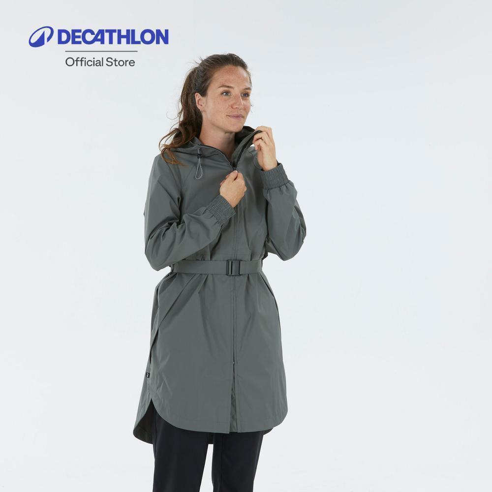Decathlon Women'S Long Waterproof Hiking Jacket เสื้อแจ็คเก็ตกันน้ำผู้หญิงสำหรับใส่เดินป่ารุ่น Raincut Long