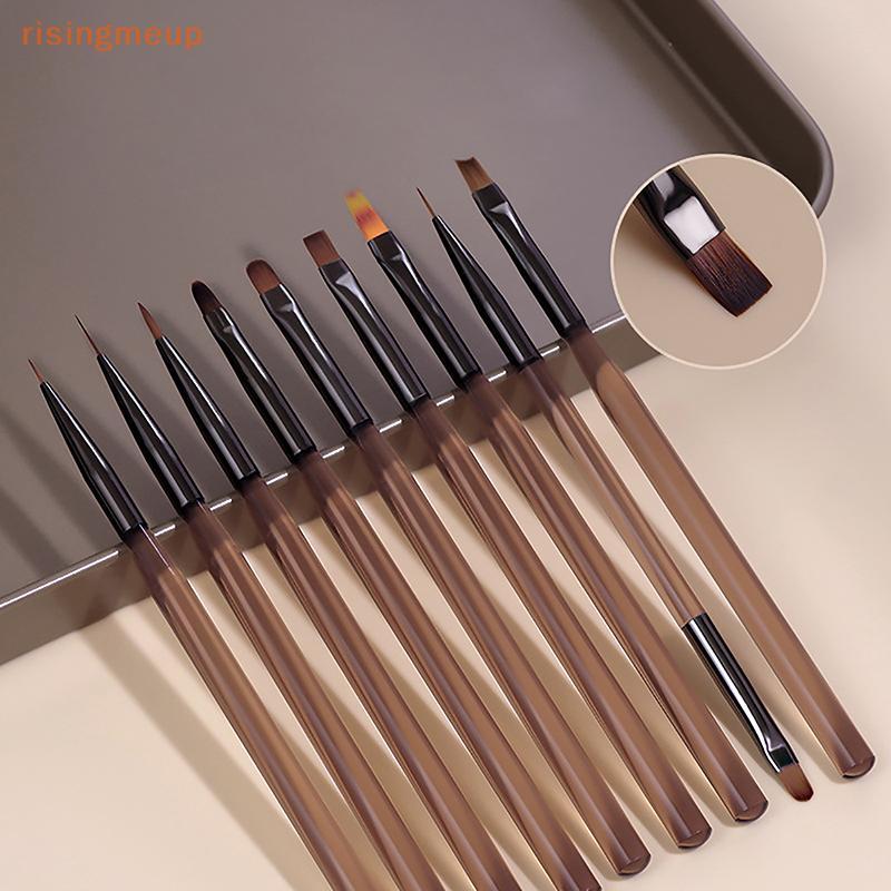 [risingmeup] 9 ชิ้น French Stripe Nail Art Liner Brush Set 3D Tips Line Stripes DIY Drawing Pen UV G