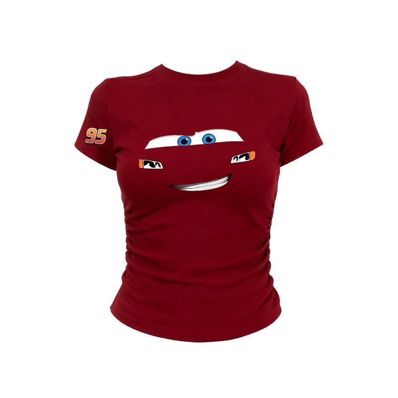 เสื้อเชิ้ต Slim-fit พิมพ์ลําลองแขนสั้นคอกลมน่ารักการ์ตูน t เสื้อสตรี tk VCM3