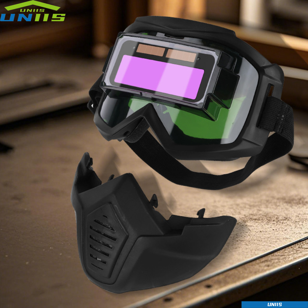 UNIIS เครื่องเชื่อม,แยกประเภทแว่นตาเชื่อมที่ถอดออกได้,คุณภาพสูงทนต่อแรงกระแทก Auto Darkening ปรับ Band Face Shield อุปกรณ์ป้องกันทํางาน
