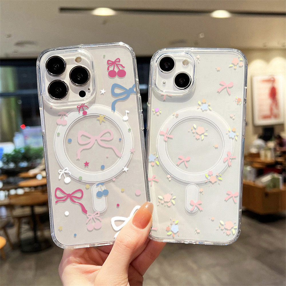 กล่องโทรศัพท์แม่เหล็ก For iPhone 13 12 11 14 15 16 Pro Max เคสใสกันกระแทกเคสโทรศัพท์แม่เหล็ก เคสแมวน่ารัก สีชมพู กุทัณฑ์