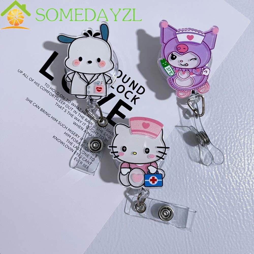 SOMEDAYZL Retractable Badge Reel, Pochacco My Melody ID Card คลิป, อุปกรณ์สํานักงาน Cinnamoroll Easy