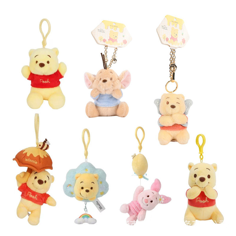 Disney ของแท้ Winnie the Pooh, Piglet, Eeyore ตุ๊กตาสะสมสำหรับจี้กระเป๋าและพวงกุญแจ