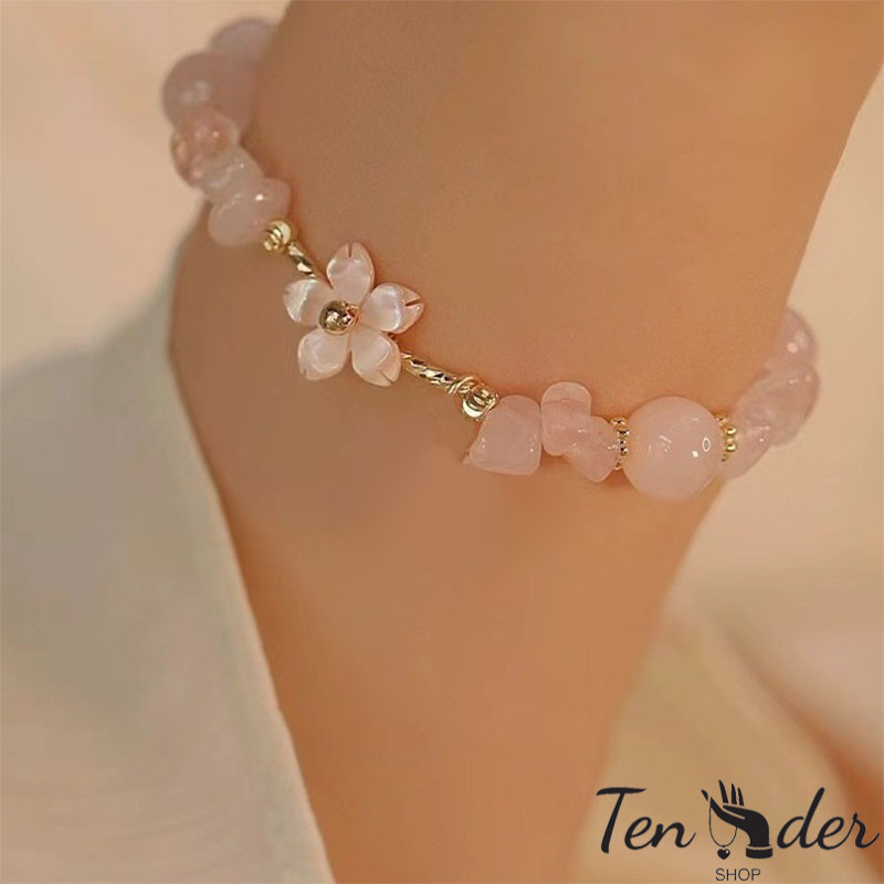 COD-ส่งเร็วจากไทย🎀หินบด ดอกซากุระ สร้อยข้อมือ คริสตัล ดอกไม้ หวาน ช่อง ลูกปัด-Ten