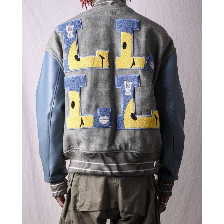 20AW KAPITAL Hirata Hehong Smiley Patch Patchwork Leather Quilted Baseball Shirt Jacket