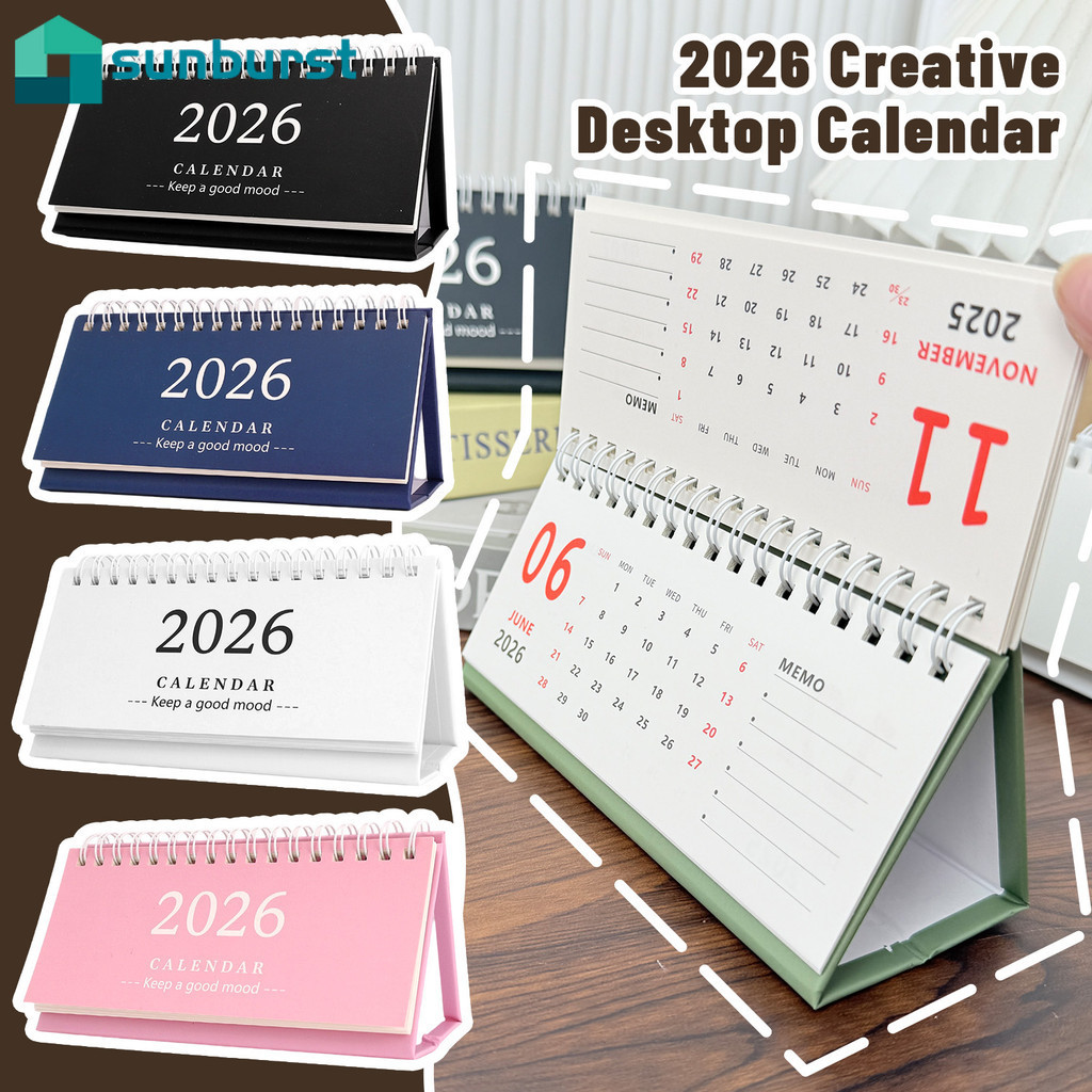 [HGB]5 ชิ้นปฏิทินตั้งโต๊ะโมเดิร์นมินิมอล 2025-2026 | สมุดวางแผนกระดาษทองแดง 18 เดือน | ที่จัดระเบียบ