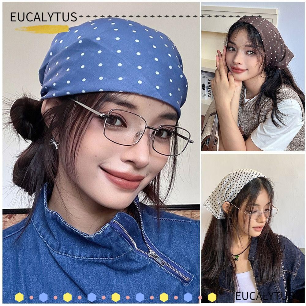 ผ้าโพกศีรษะ Retro สไตล์ Polka Dot จากผ้าไหมสแควร์ ยืดหยุ่นสวมใส่ง่าย