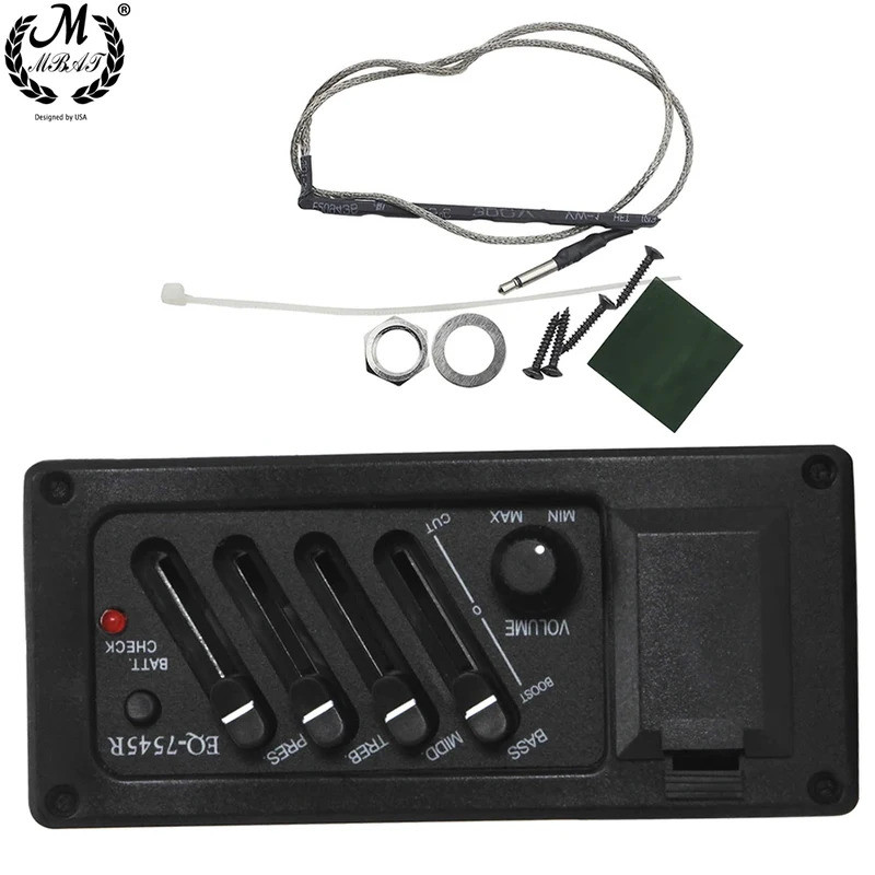 M MBAT EQ-7545R 4 Bands EQ Equalizer Preamp Piezo Pickup สําหรับอะคูสติกกีตาร์อุปกรณ์เสริมเครื่องดนต