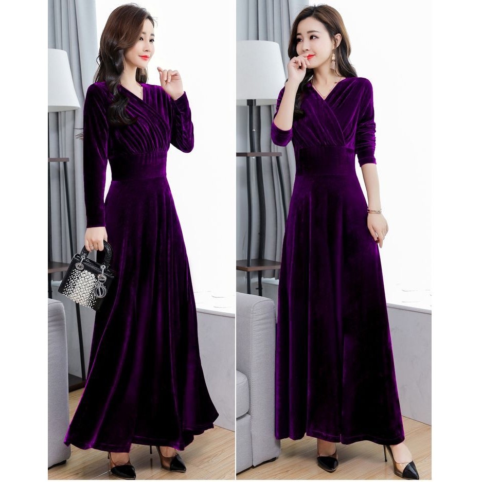 ชุดกำมะหยี่สีทองยาว แขนยาว พอดีตัว เหมาะสำหรับฤดูใบไม้ร่วงและฤดูหนาว - รูปที่ 6