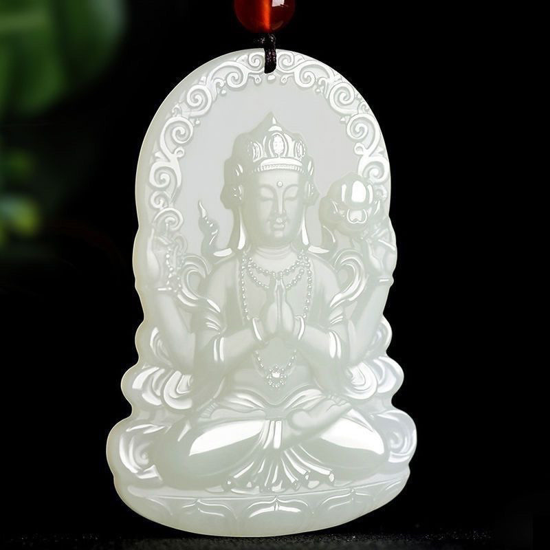 จี้สร้อยคอน่าสะสม ด้วยหยกธรรมชาติจากอัฟกานิสถาน แกะสลักอย่างประณีตเป็นรูปเจ้าแม่กวนอิม