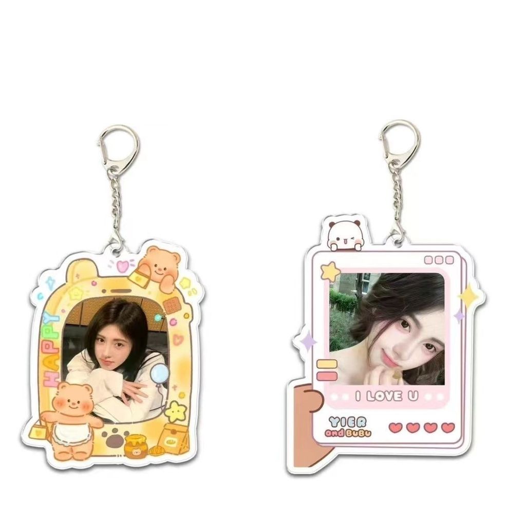 Ju Jingyi น่ารักสินค้าอุปกรณ์เสริมหัวใหญ่สติกเกอร์จี้โพลารอยด์พวงกุญแจอะคริลิคสองด้านจี้สนับสนุน Ju 