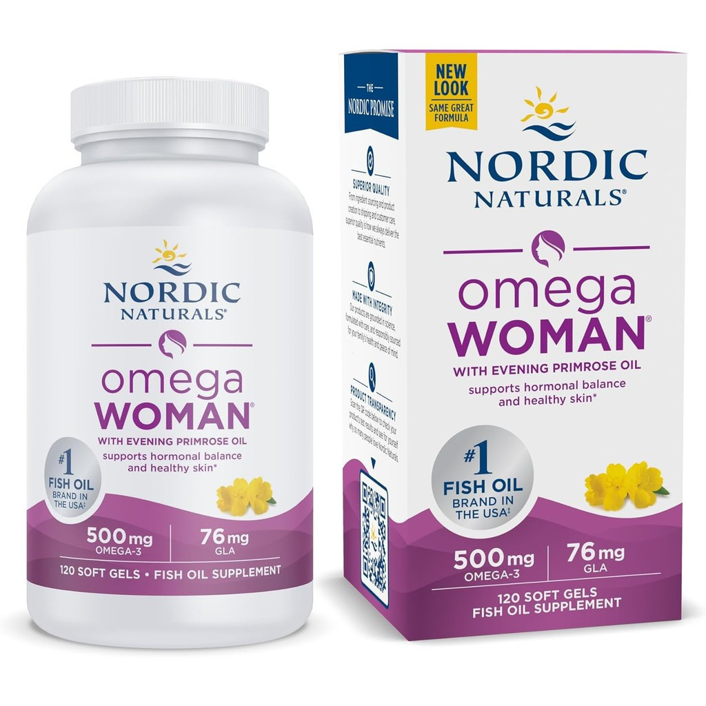 Nordic Naturals Omega Woman, Lemon - 120 Soft Gels - 500 mg Omega-3 + 800 mg Evening Primrose Oil - 