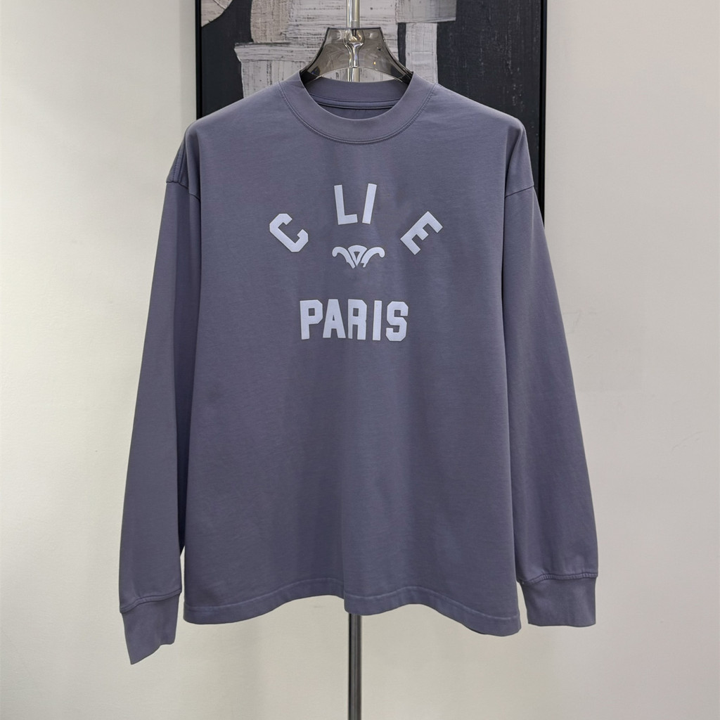 UXG2 เสื้อยืดสเวดผู้ชาย แขนยาว ขนาดใหญ่ สีทึบ พิมพ์โลโก้แบบทนทาน