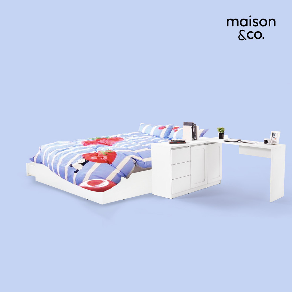 SB Design Square  ชุดห้องนอน เตียง 5 ฟุต รุ่น Basic & โต๊ะอเนกประสงค์ รุ่น Solla  สีขาว