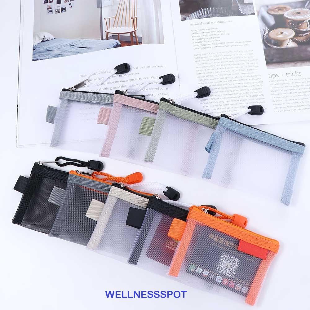 WELLNESSSPOT ตาข่ายเก็บกระเป๋า Casual Simple ลิปสติกกระเป๋ากระเป๋าสตางค์ขนาดเล็กตาข่ายกระเป๋าเครื่องสําอางเครื่องเขียนกระเป๋า Organizer Case ID ผู้ถือบัตรเครดิต