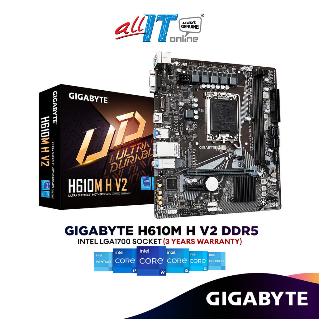 Gigabyte H610M H V2 DDR5 Micro ATX (mATX) เมนบอร์ด Intel LGA1700 (9MH61MH52-00-G10) รองรับ 14th/13th
