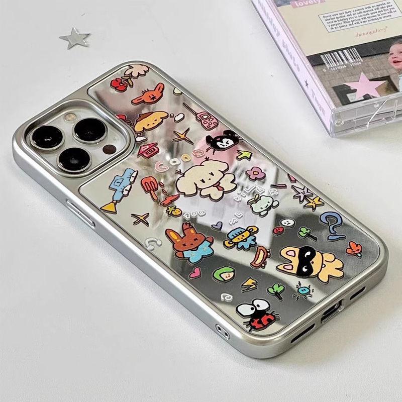 กระจกคาร์บอนไฟเบอร์การ์ตูนสัตว์ขนาดเล็กเหมาะสําหรับเคสโทรศัพท์ iPhone เหมาะสําหรับ iPhone 16 Pro Max