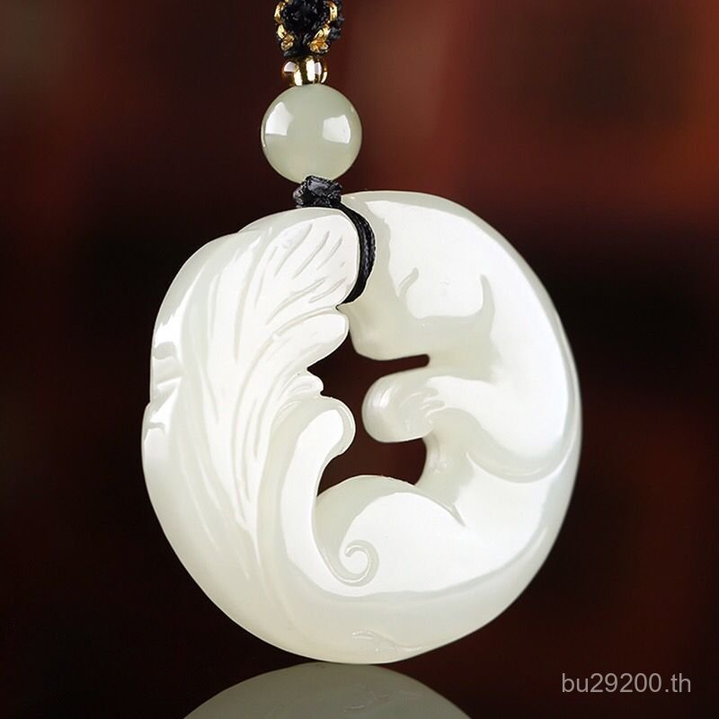 Little Fox จี้หยกสีขาว Nine-Tailed Fox จี้หยก Jun สร้อยคอธรรมชาติชาย Royal จี้ Pick-Up หยกขาว Hetian