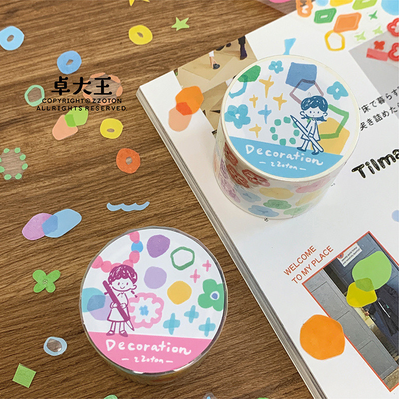 Zhuo Dawang [Azhu Scroll] กระดาษญี่ปุ่น PET Basic Color Block สติกเกอร์ฐานม้วนตกแต่งโน้ตบุ๊ค