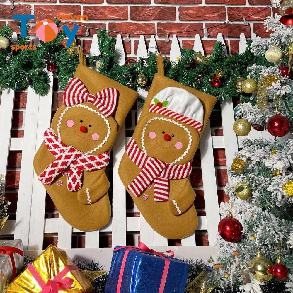 SPORTSHAVEN Christmas Gingerbread Man Stocking, Kawaii Mini Large Candy Christmas Stocking, การ์ตูนท