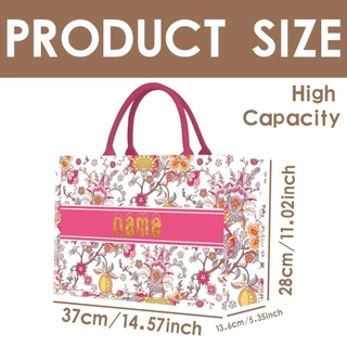 Customized Name Tote Bag กระเป๋าผ้าผู้หญิง Canvas ถือไหล่ กระเป๋าสะพาย กระเป๋าช้อปปิ้ง กระเป๋าของชำร่วย กระเป๋าแต่งงาน