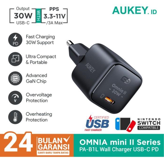 Aukey PA-B1L เครื่องชาร์จ GaN 30W PPS 25W Omnia Mini II USB Type C PD QC