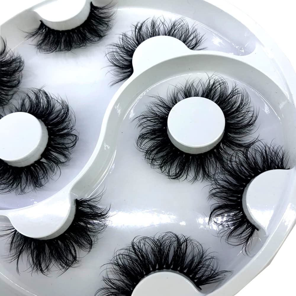 HBZGTLAD 5 คู่ขนตาปลอม Cat-Eye Fluffy Faux Mink Lashes 8D Wispy Lashes ดรามาติคยาวหนาปริมาณปลอม Eye 