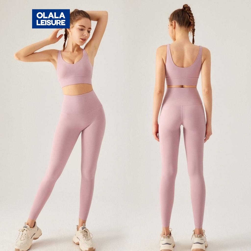 OLALA LEISURE ชุดสปอร์ตบรา คอวี เอวสูง รัดรูป แฟชั่นสําหรับเล่นโยคะ