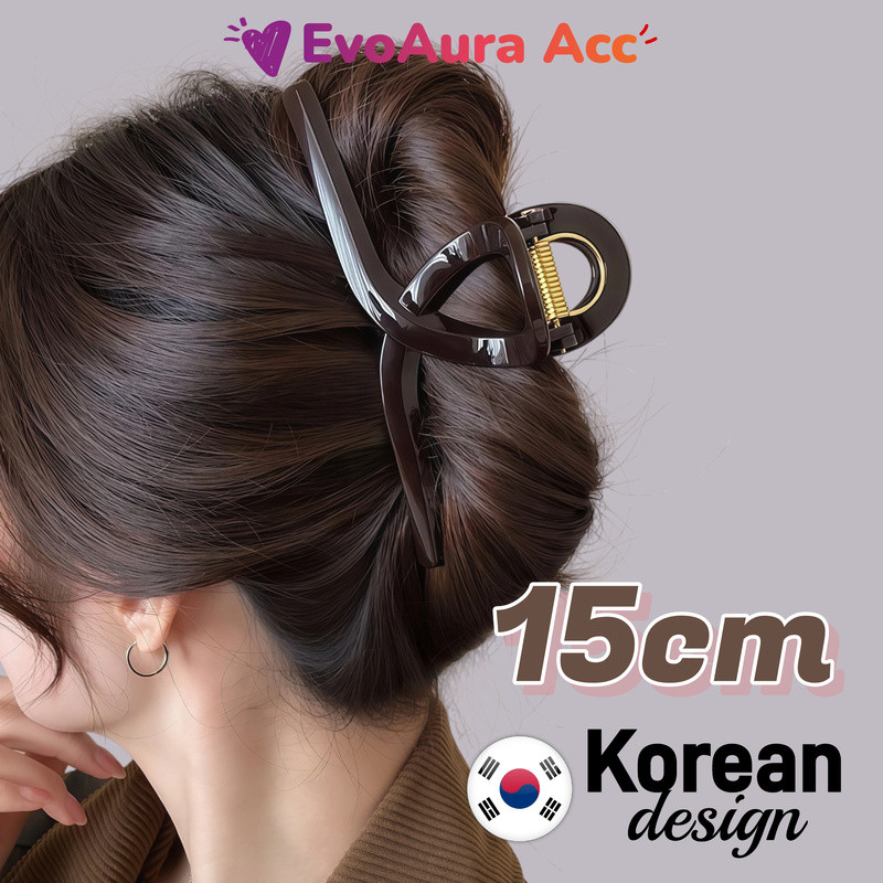กิ๊บหนีบผมเกาหลี 15cm สีช็อคโกแลตมินิมอล ✨ สปริงกันน้ำไม่เป็นสนิม รวบผมหนาได้ฟินๆ