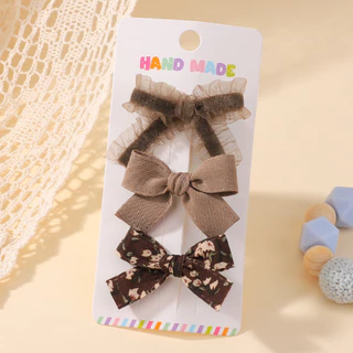 ชุดaccessories 3ชิ้นสำหรับเด็กหญิง: กิ๊บและโบว์น่ารัก ลายดอกไม้และปิ่นปักผม ของขวัญสำหรับสาวน้อย