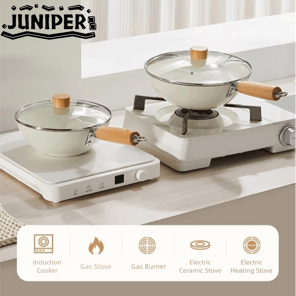 JUNIPER กระทะ กระทะพร้อมฝาปิด 20/24 ซม. หม้อชาซอส, อเนกประสงค์ไม่เคลือบผิวไม่ติดด้ามไม้เซรามิคทําอาห