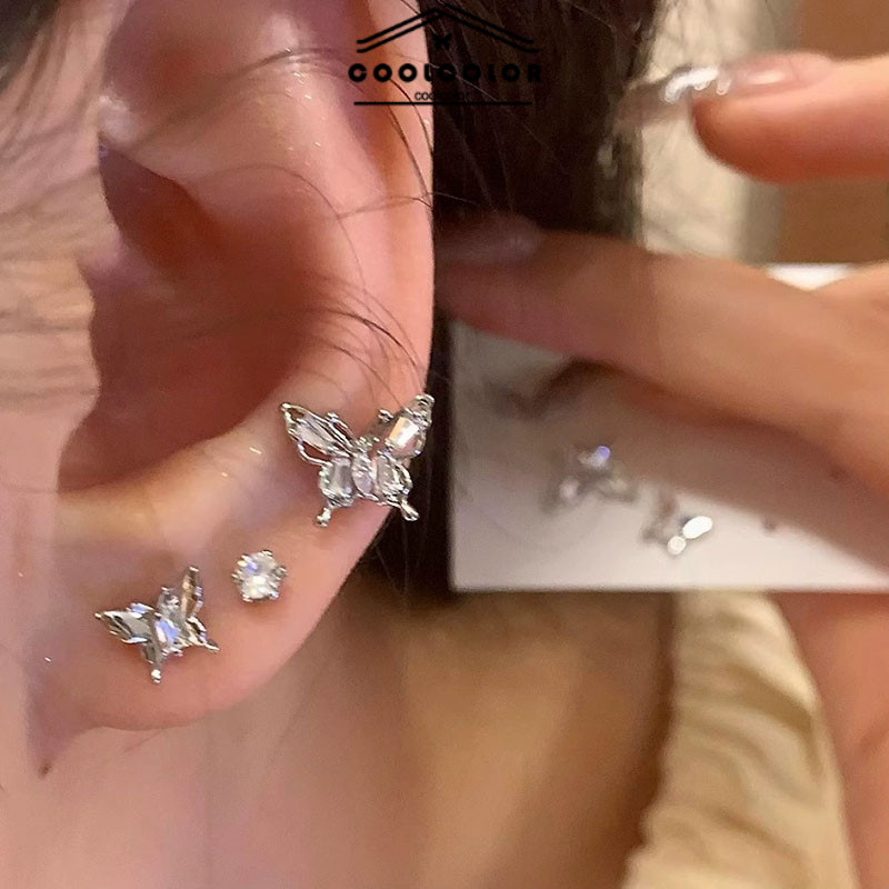 ในไทย✨ต่างหูดีไซน์ประณีต กะทัดรัด ผีเสื้อ เพทาย ดีไซน์แบบชุด เรียบง่าย เฉพาะกลุ่ม ระดับไฮเอนด์ หวาน.COD