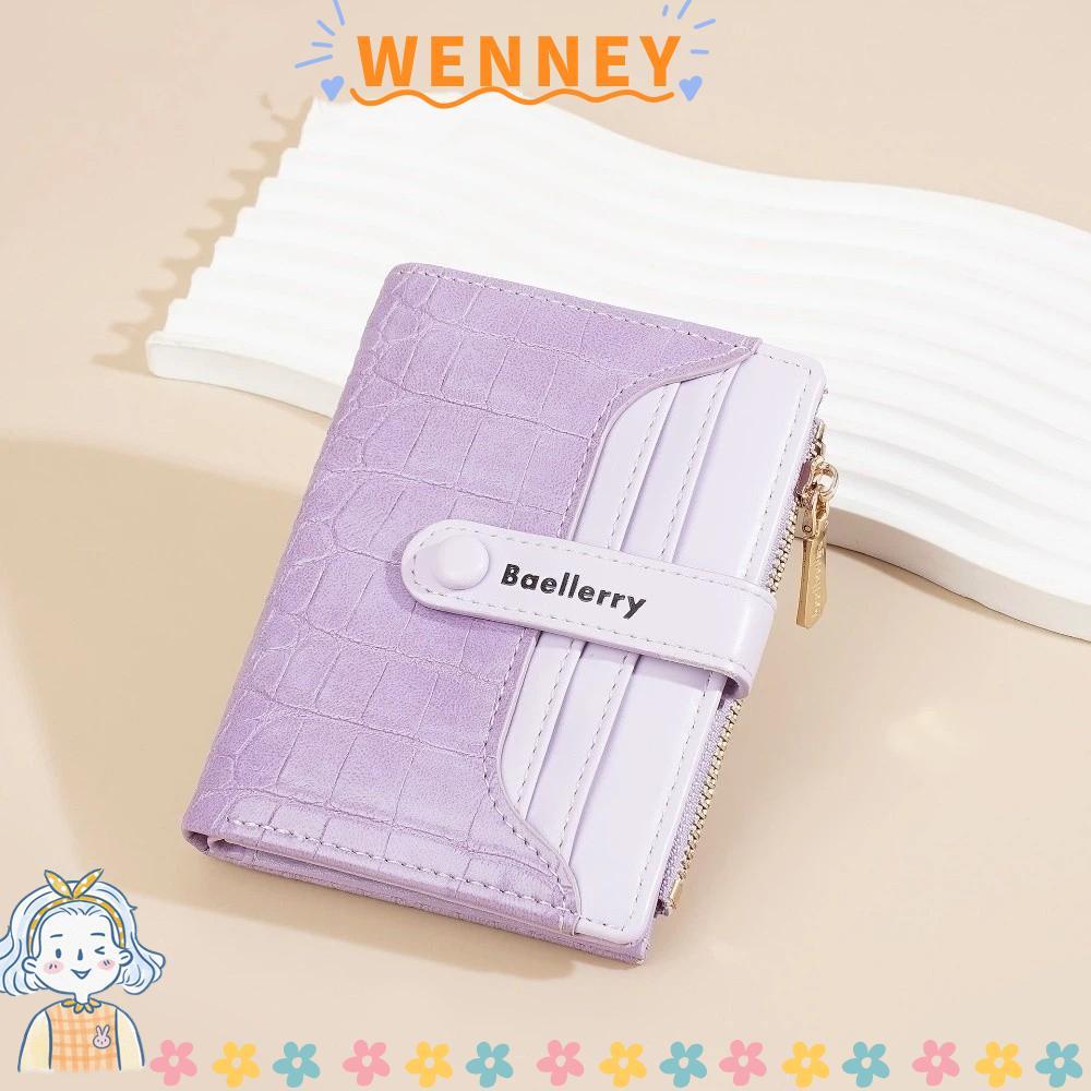 กระเป๋าใส่เหรียญ WEY แบบสั้น ปุ่มหนัง PU Stone Grain สไตล์หรูหรา