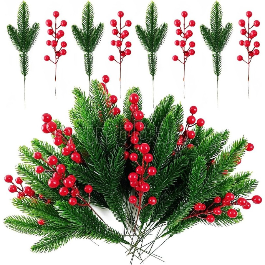 เครื่องประดับคริสต์มาส 30 ชิ้น Holly Berries สำหรับพวงหรีดและต้นคริสต์มาส พร้อมใช้งานในงานปาร์ตี้ปีใหม่ และอุปกรณ์แต่งบ้าน