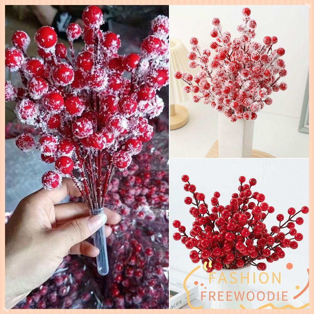 FREEWOODIE 10 ชิ้นสาขาเบอร์รี่สีแดง,สีแดงพร้อมสาขาเบอร์รี่คริสต์มาสฟรอสต์,ตกแต่งบ้านพรรคซัพพลายการจั