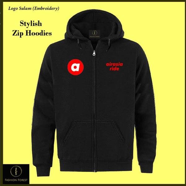 FULL ZIPPER HOODIE เย็บปักถักร้อย Sulam FOR MEN & WOMRN AIRASIA RIDE AIR ASIA UNIFORM DRIVER RIDER S