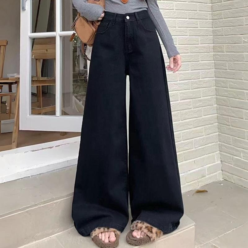 #3662 (XS-6XL) jinjeans กางเกงยีนส์ขากระบอกใหญ่สีดำ ผ้านุ่ม ใส่สบาย ขากว้าง baggy jeans